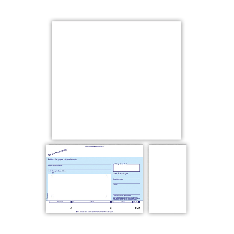 SEPA-Verrechnungsscheck, Scheckvordruck DIN A4, Beleg unten links
