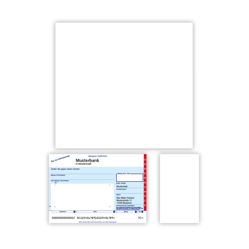 SEPA-Orderscheck, Scheckvordruck DIN A4, Beleg unten links