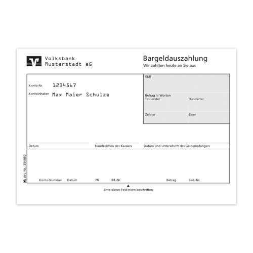 Bargeldauszahlung, agree, 1-fach, mit Eindruck (FIDUCIA München, Kassel, Stuttgart)