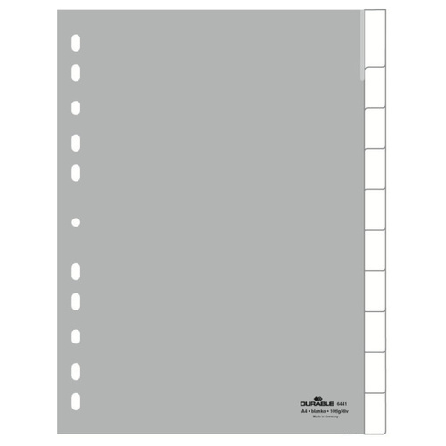 Universal Register, A4, PP, grau, mit Fenstertaben - blanko - 10-teilig