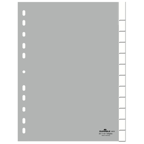 Universal Register, A4, PP, grau, mit Fenstertaben -blanko - 12-teilig