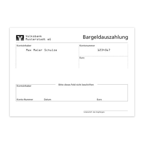 Bargeldauszahlung, agree, 1-fach, mit Eindruck (FIDUCIA Karlsruhe)