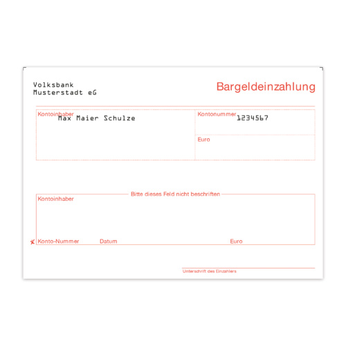 Bargeldeinzahlung, agree, 2-fach, mit Eindruck (FIDUCIA Karlsruhe)
