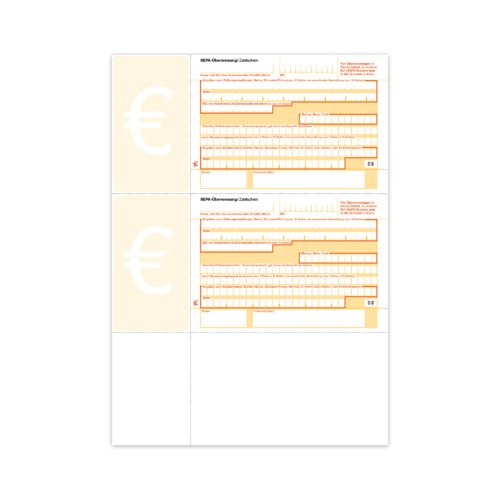 SEPA-Überweisung / Zahlschein, DIN A4 Überweisungsvordruck, 2 Beleg oben rechts