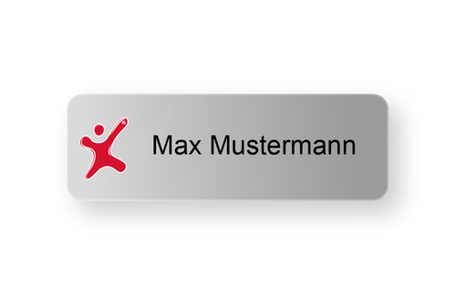 Namensschild Aluminium 60 x 20 mm, 1-zeilig (Logo und Name gedruckt)