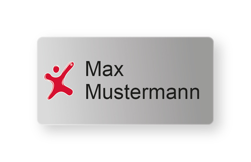 Namensschild Aluminium 60 x 30 mm, 2-zeilig (Logo und Name gedruckt)