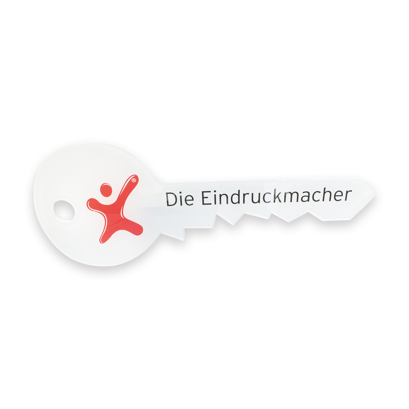 Individueller runder Zylinderschlüssel (B:90xH:35,4 cm) - auf Acrylglasplatte (Hintergrund weiß) - selbst gestalten