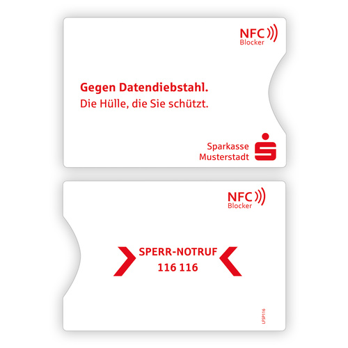 Individuelle Sparkassen RFID Blocker / NFC-Schutzhüllen - weiß