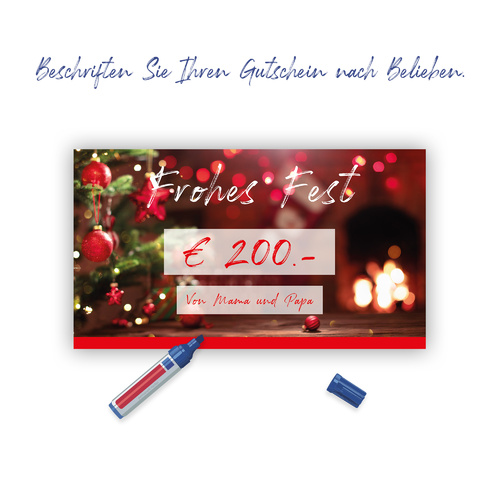 Individueller - XXL - Geschenkgutschein - Weihnachten (60x34 cm) - Kamin rot