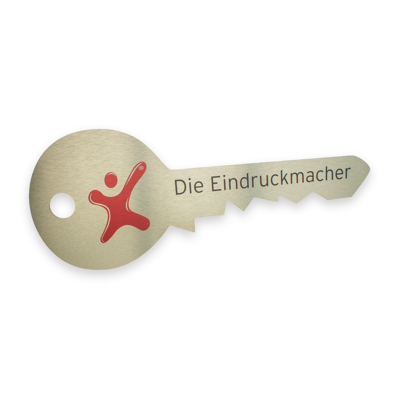 Individueller runder Zylinderschlüssel (B:89xH:35 cm) - auf Aluminiumplatte Gold gebürstet - selbst gestalten