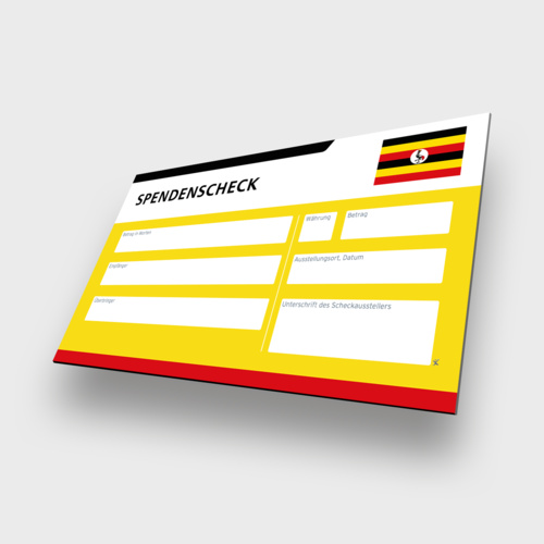 Uganda - Spendenscheck Übergabescheck