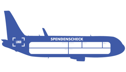 Flugzeug Spendenscheck Übergabescheck - neutral in Farbe: blau