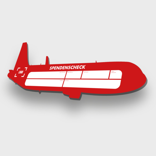Flugzeug Spendenscheck Übergabescheck - neutral in Farbe: rot