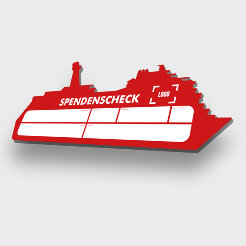 Schiff Spendenscheck Übergabescheck - neutral in Farbe: rot