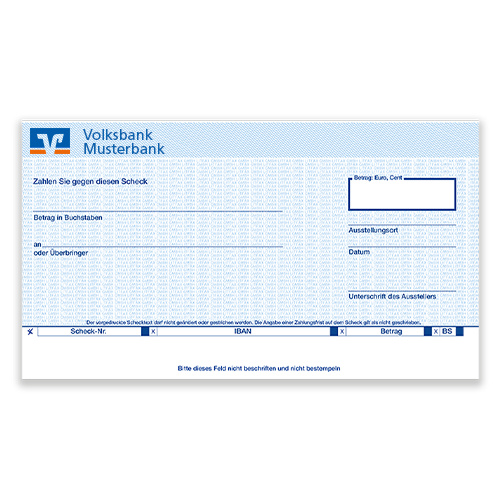 Individueller Großer Bankenscheck - VOLKSBANK - PR-Spendenscheck (60 x 34 cm) - verschiedene Designs wählbar