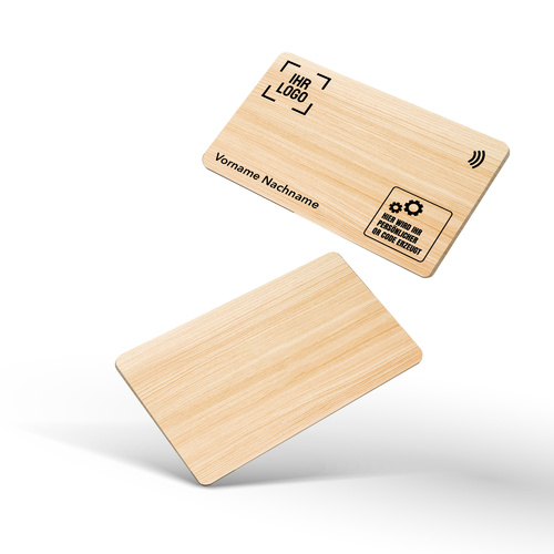 Digitale NFC-Visitenkarten | aus Bambus Holz | 1/0-schwarz bedruckt (inkl. digitalen vCard-Profil)