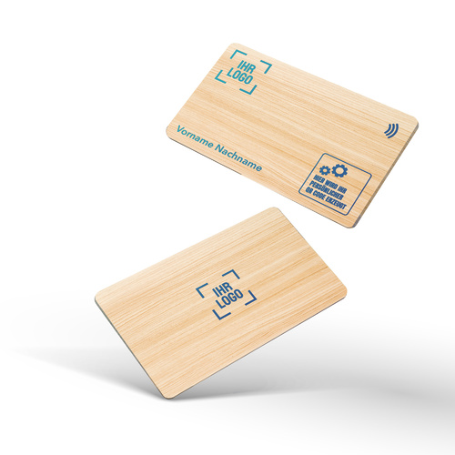 Digitale NFC-Visitenkarten | aus Bambus Holz | 4/4-farbig bedruckt (inkl. digitalen vCard-Profil)